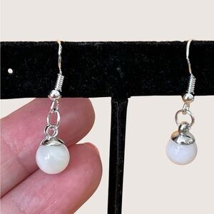 Elegant Silver and White Drop Earrings stamped .925